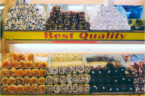 Turkish delight sitting in a shop in Turkey