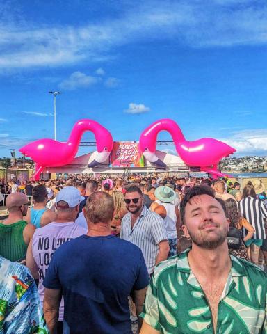 Crowds pf people at the Bondi Beach Party at Sydney World Pride