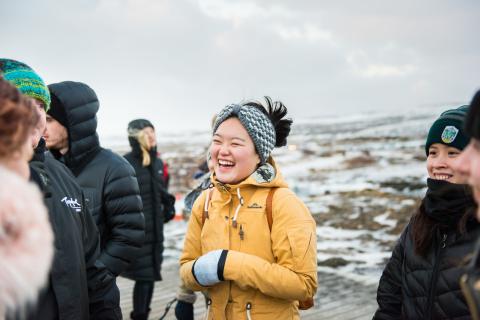 A woman smiling in icy Iceland