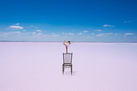 a woman standing in lake tuz in turkey