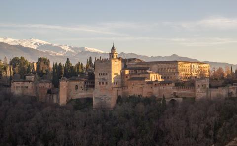 castle and houses in the mountains