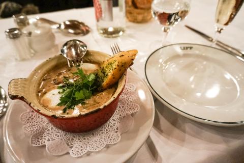 A served meal at the restaurant, Brasserie Lipp, in Paris