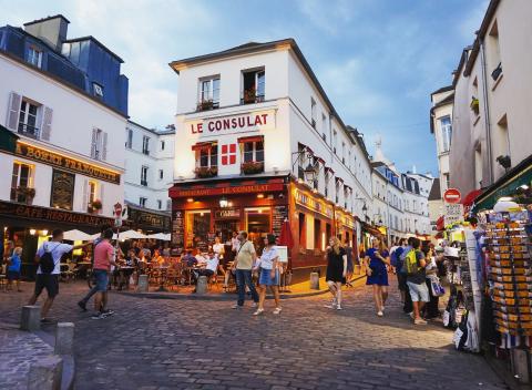 People walking on a French street