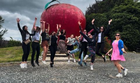 group of topdeckers jumping 