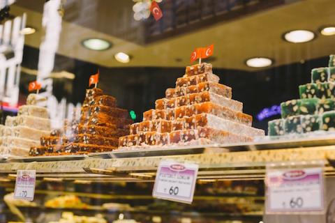 a plate of stacked Turkish Delight