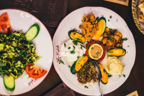 Two plates of Turkish mezzo