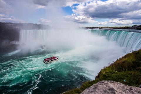 large water spray from the Niagara Falls waterfall