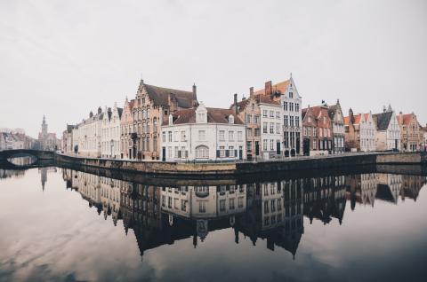 Houses on the corner of a lake