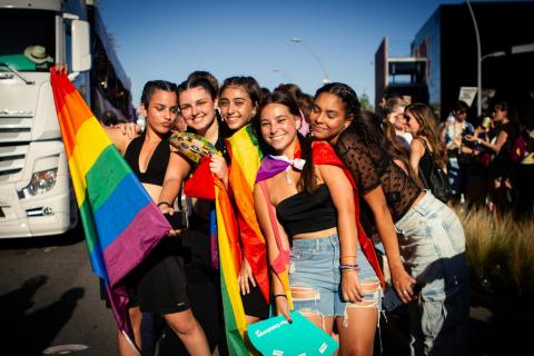 A group of girls celebrating Pride