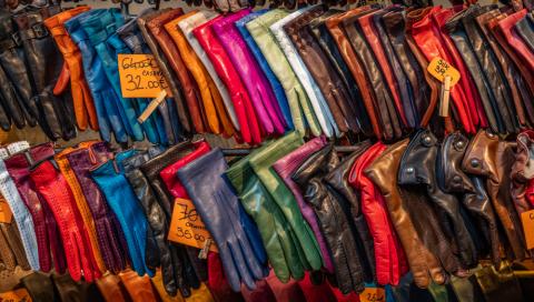 Rows of different coloured gloves
