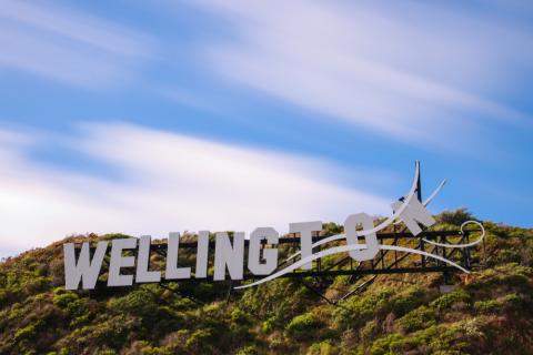 A large sign of standing letters that spell out 'Wellington'