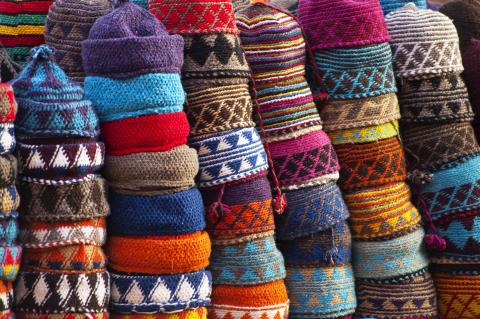 Fez hats in Morocco stacked on top of each other 