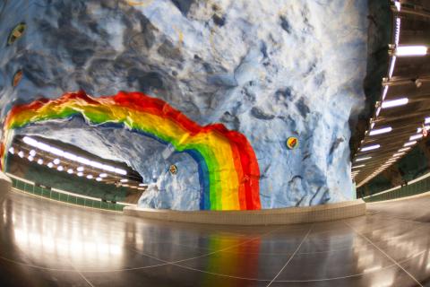 A rainbow street art in Stockholm