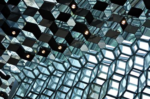 The glass exterior of Reykjavik’s Harpa Concert Hall