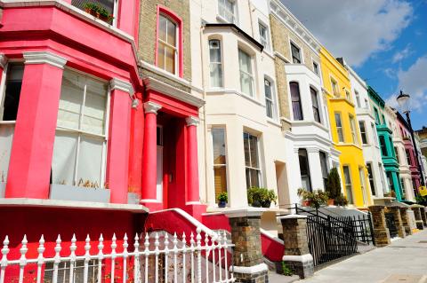 Brightly colored terraced houses in Notting Hill