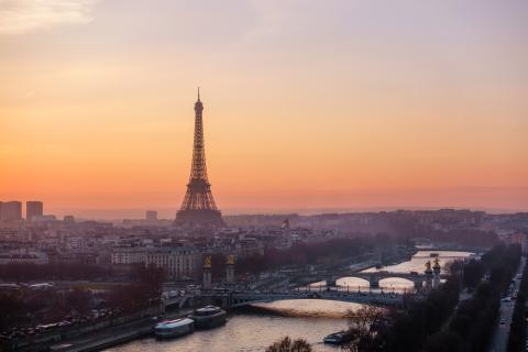 The Eiffel tower at sunset