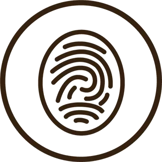 Outlined black icon of a finger print.