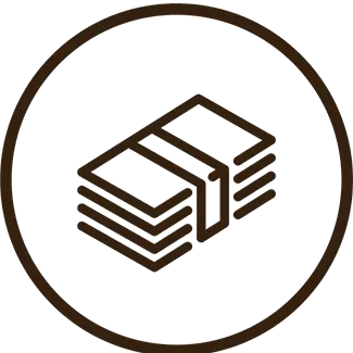 Outlined black icon of a stack of bank notes.