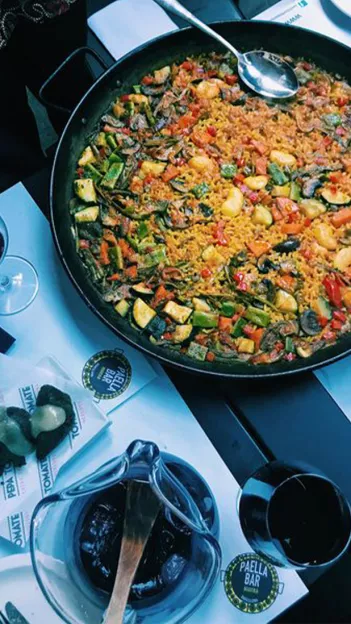 A view of the Spanish delicacy of Paella being created.