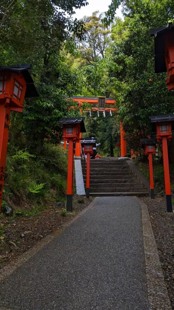 Path leading through the Fushimi Inari Taisha shrine in Kyoto, Japan.