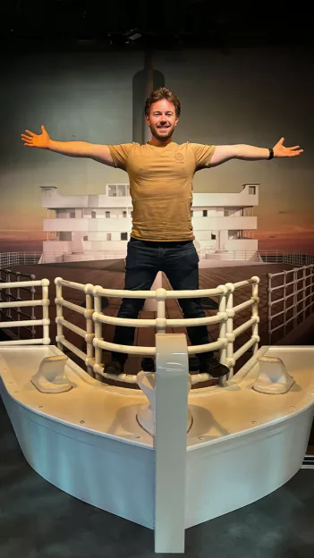 Man at the Titanic Museum in Belfast, Northern Ireland.