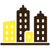 Icon of 4 tall buildings next to each other.