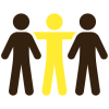 Icon of three people with the middle putting their arms around the other two.