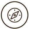 A black and white cartoon icon of a compass
