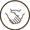 A black and white cartoon icon of a handshake