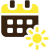 Icon of a calendar with a sun icon in front of it.