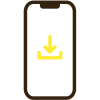 Icon of a smart phone with a downwards arrow in the center.