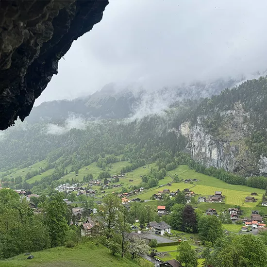 View of Lauterbrunnen valley from Staubbach Falls.